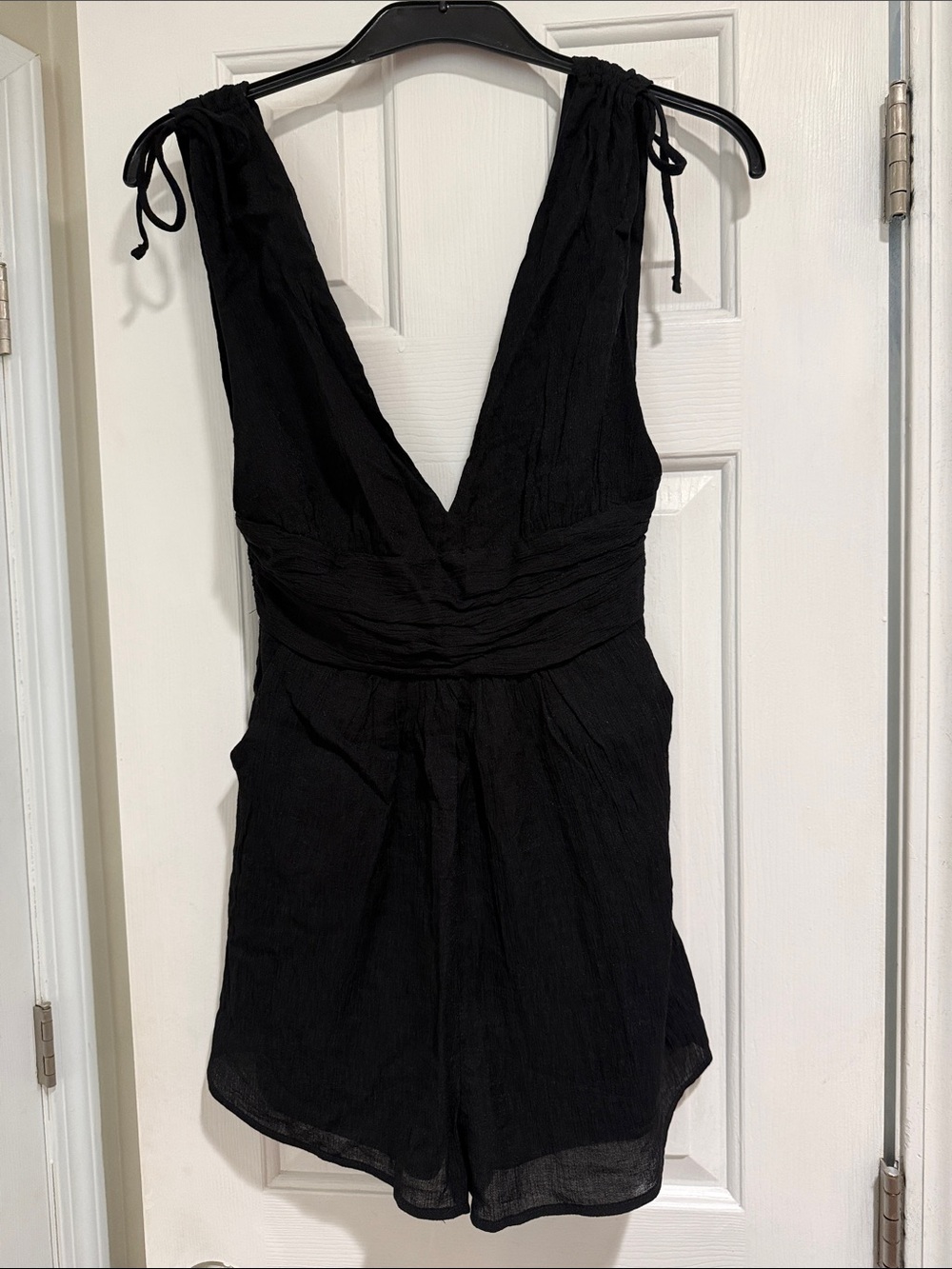 Women's Black Deep V Tie-Shoulder Romper